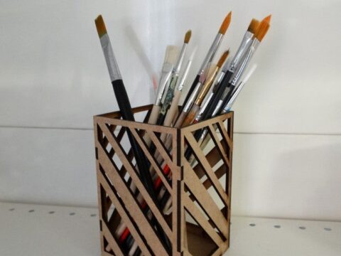 Laser Cut Modern Pencil Holder For Office Table 3mm DXF File Laser Cut Modern Pencil Holder For Office Table 3mm DXF File