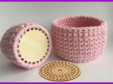 Laser Cut Crochet Basket Wooden Base Plate Laser Cut Crochet Basket Wooden Base Plate