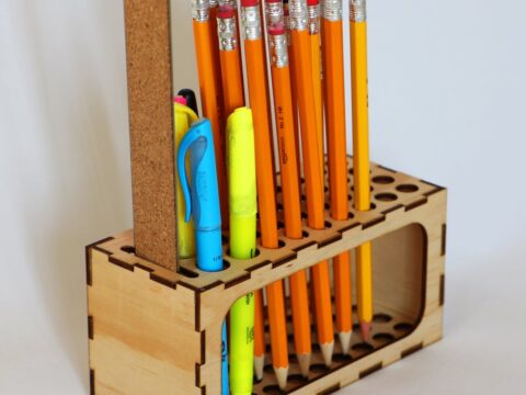 Laser Cut Office Desk Pen Ruler Pencil Holder 3mm DXF File Laser Cut Office Home Supplies Desk Organiser Pen Holder Storage Box Free Vector