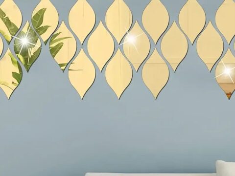 Laser Cut Acrylic Mirror Wall Stickers Vintage Oval Leaf Water Drops Design Laser Cut Acrylic Mirror Wall Stickers Vintage Oval Leaf Water Drops Design