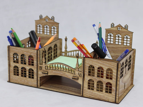 Laser Cut Retro Pen Holder Vintage Pencil Holder Desk Organizer Free Vector