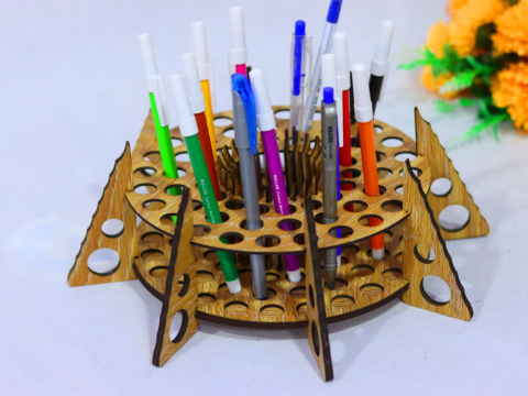 Laser Cut Pen Stand Wooden Pencil Holder Desk Organizer Brush Holder Free Vector