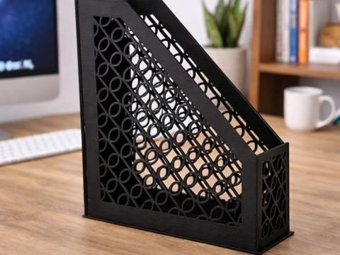Laser Cut Desktop Magazine File Holder, Single Section Stationery Organizer
