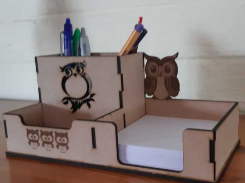 Laser Cut Wooden Owl Desk Organizer Pen Holder 3mm Free Vector