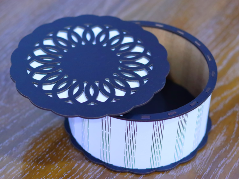 Laser Cut Decorative Round Gift Box 3mm Free Vector
